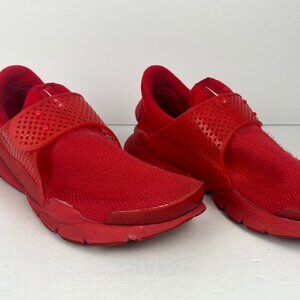 Nike Sneakers Size 7 Red Fabric Slip On Flat Heel Round Toe Rubber Strap